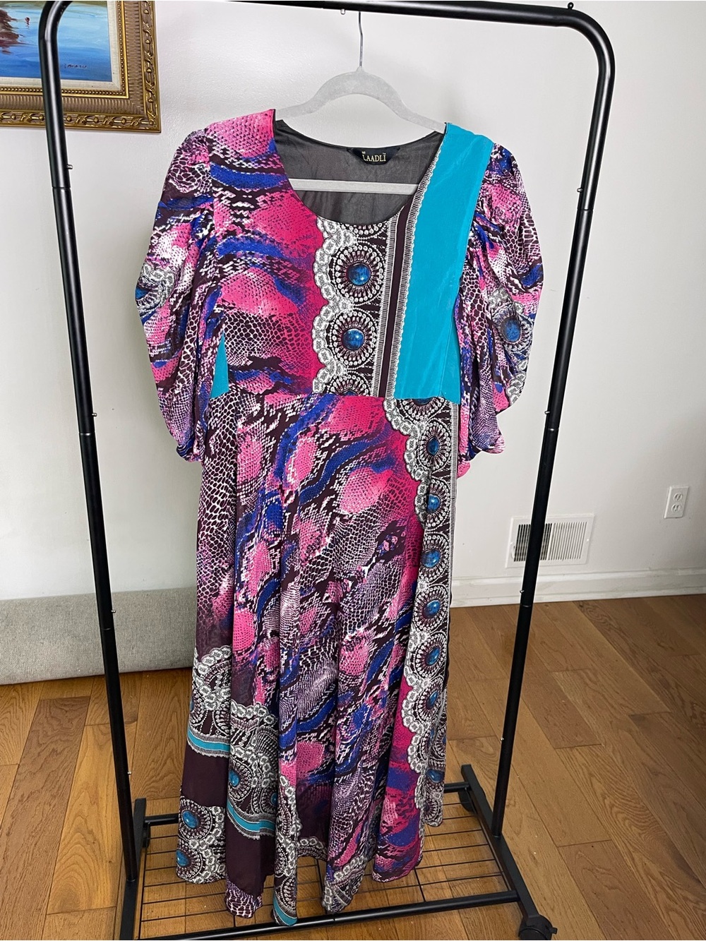 Bold Pink & Turquoise Printed Maxi Dress by